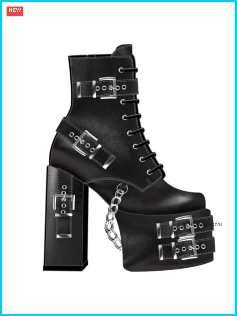 Womens Gothic Platform Lace-Up Ankle Boots Faux-Leather Chunky Heel